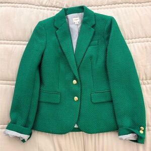 J.Crew green textured Blazer with striped lining and gold button detail